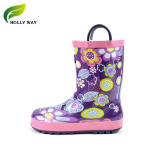 Kids Waterproof printed Purple Rubber Rain Boots